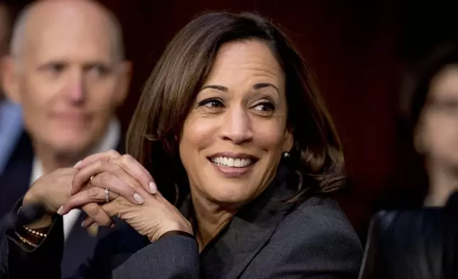 FILE - Democratic presidential candidate Sen. Kamala Harris, D-Calif., appears for a Senate Homeland Security Committee hearing on Capitol Hill in Washington, Nov. 5, 2019. Harris, the daughter of immigrants who rose through the California political and law enforcement ranks to become the first female vice president in U.S. history, is poised to secure the Democratic Party's presidential nomination Monday, Aug. 5, 2024. (AP Photo/Andrew Harnik, File)