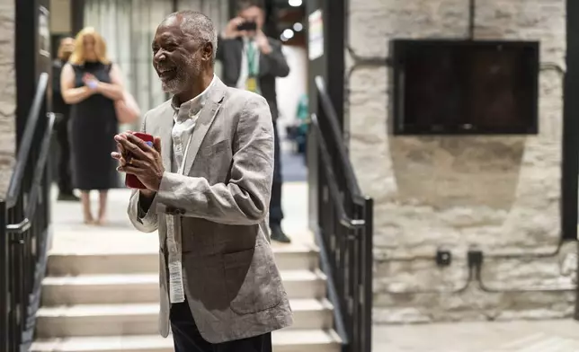 Former Minneapolis City council member Don Samuels greets guests at an election night watch party in Minneapolis, Tuesday, Aug. 13, 2024. (Ben Hovland/Minnesota Public Radio via AP)