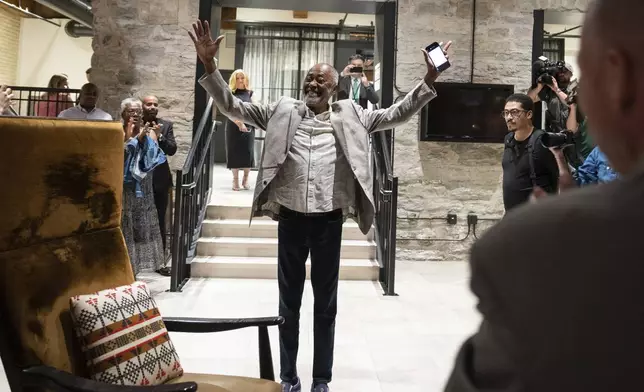 Former Minneapolis City council member Don Samuels greets guests at an election night watch party in Minneapolis, Tuesday, Aug. 13, 2024. (Ben Hovland/Minnesota Public Radio via AP)