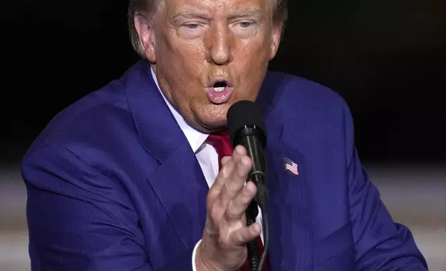 Republican presidential nominee former President Donald Trump speaks during a campaign event at Alro Steel, Thursday, Aug. 29, 2024, in Potterville, Mich. (AP Photo/Paul Sancya)