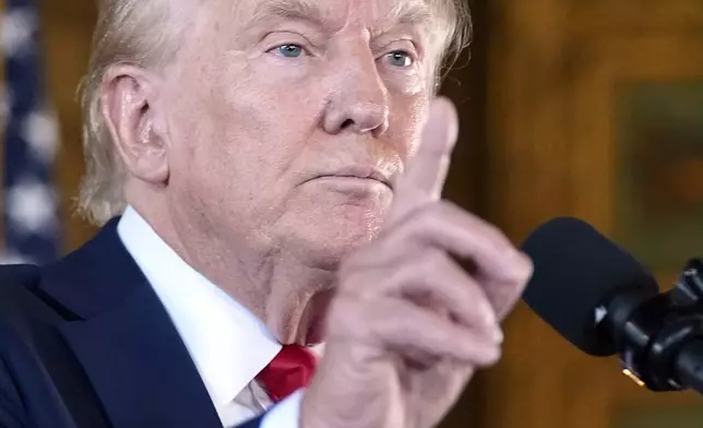 Republican presidential nominee former President Donald Trump speaks to reporters during a news conference at his Mar-a-Lago estate Thursday, Aug. 8, 2024, in Palm Beach, Fla. (AP Photo/Alex Brandon)