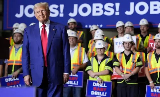 Republican presidential nominee former President Donald Trump arrives to speak at a campaign event at Alro Steel, Thursday, Aug. 29, 2024, in Potterville, Mich. (AP Photo/Alex Brandon)