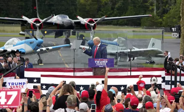 Republican presidential nominee former President Donald Trump speaks during a campaign event in Asheboro, N.C., Wednesday, Aug. 21, 2024. (AP Photo/Chuck Burton)