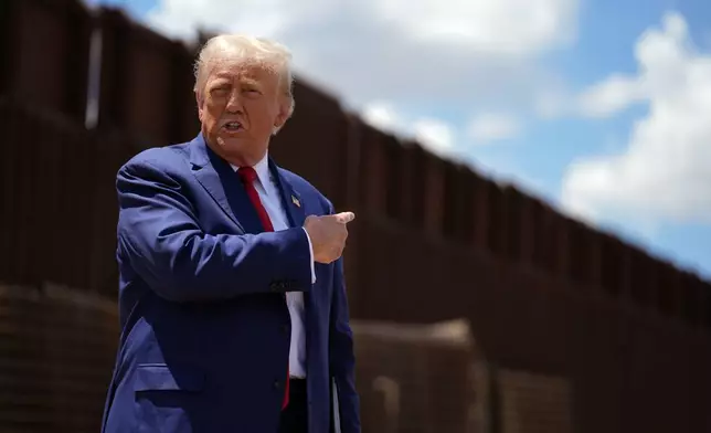 Republican presidential nominee former President Donald Trump tours the southern border with Mexico, Thursday, Aug. 22, 2024, in Sierra Vista, Ariz. (AP Photo/Evan Vucci)