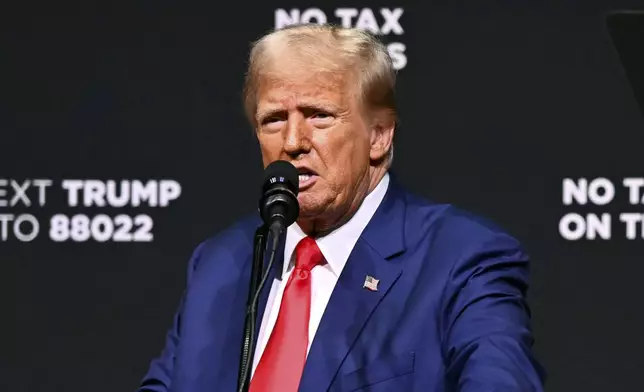 Republican presidential nominee former President Donald Trump speaks at a campaign rally Wednesday, Aug. 14, 2024, in Asheville, N.C. (AP Photo/Matt Kelley)