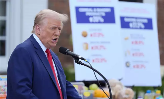 Republican presidential nominee former President Donald Trump speaks at a news conference at Trump National Golf Club, Thursday, Aug. 15, 2024, in Bedminster, N.J. (AP Photo/Julia Nikhinson)