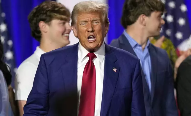 Republican presidential nominee former President Donald Trump speaks during a town hall with former Democratic Rep. Tulsi Gabbard, Thursday, Aug. 29, 2024, in La Crosse, Wis. (AP Photo/Charlie Neibergall)