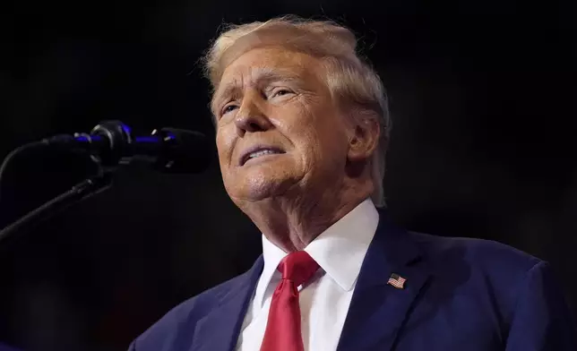 Republican presidential nominee former President Donald Trump speaks at a campaign rally at the Mohegan Sun Arena at Casey Plaza, Saturday, Aug. 17, 2024, in Wilkes-Barre, Pa. (AP Photo/Carolyn Kaster)