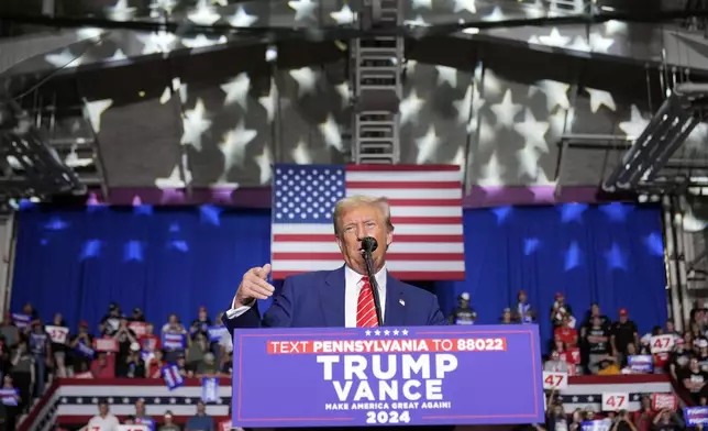 Republican presidential nominee former President Donald Trump speaks at a campaign event, Friday, Aug. 30, 2024, in Johnstown, Pa. (AP Photo/Alex Brandon)