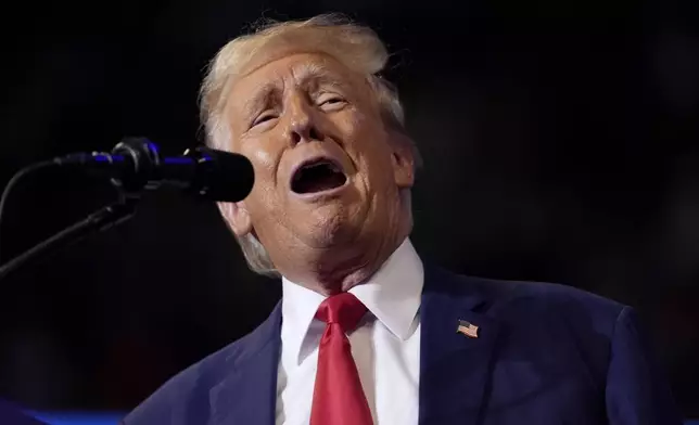 Republican presidential nominee former President Donald Trump speaks at a campaign rally at the Mohegan Sun Arena at Casey Plaza, Saturday, Aug. 17, 2024, in Wilkes-Barre, Pa. (AP Photo/Carolyn Kaster)