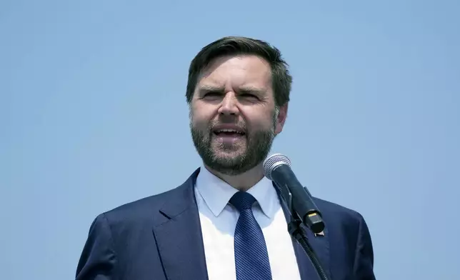 Republican vice presidential nominee Sen. JD Vance, R-Ohio speaks at a campaign event, Wednesday, Aug. 14, 2024, in Byron Center, Mich. (AP Photo/Carlos Osorio)