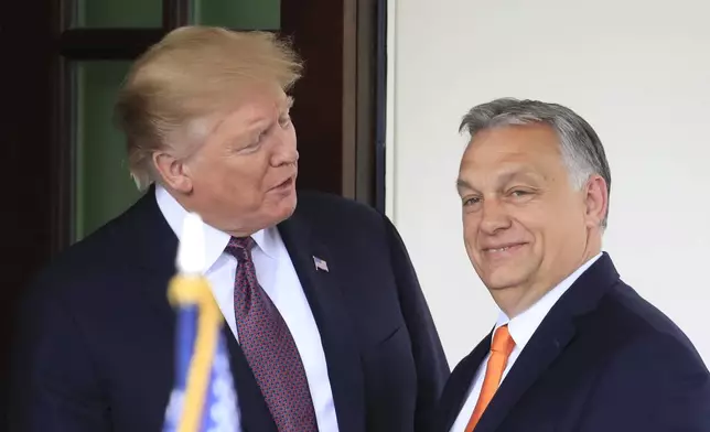 FILE - President Donald Trump, left, welcomes Hungarian Prime Minister Viktor Orban to the White House in Washington, on May 13, 2019. (AP Photo/Manuel Balce Ceneta, File)