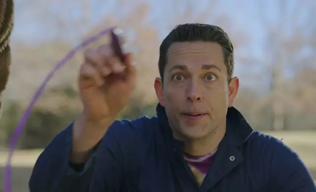 This image released by Sony Pictures shows Zachary Levi in a scene from "Harold and the Purple Crayon." (Sony Pictures via AP)