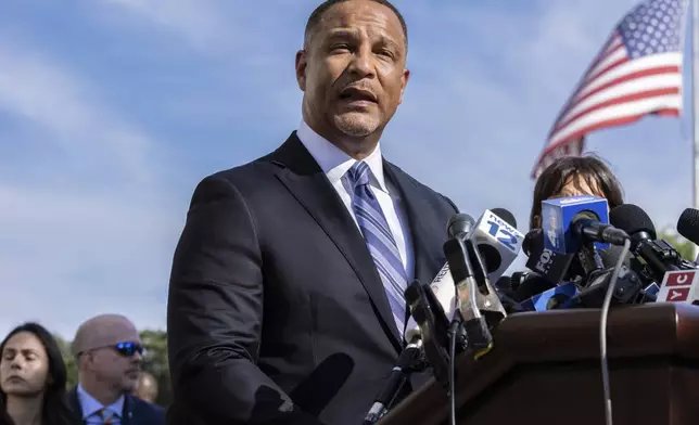 U.S. Attorney for the Eastern District of New York, Breon Peace speaks to the media outside the federal courthouse in Central Islip, N.Y. on, Monday, Aug., 19, 2024. (AP Photo/Stefan Jeremiah)