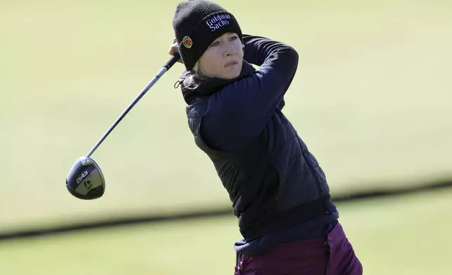 American Nelly Korda in action on day two of the 2024 Women's British Open golf championship, at St Andrews, Scotland, Friday Aug. 23, 2024. (Steve Welsh/PA via AP)