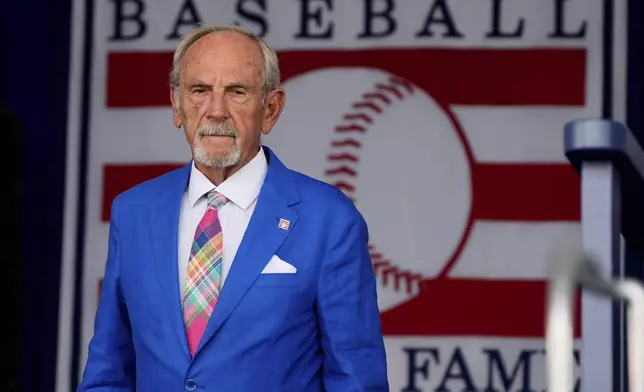 Baseball Hall of Fame inductee Jim Leyland arrives at the National Baseball Hall of Fame induction ceremony, Sunday, July 21, 2024, in Cooperstown, N.Y. (AP Photo/Julia Nikhinson)