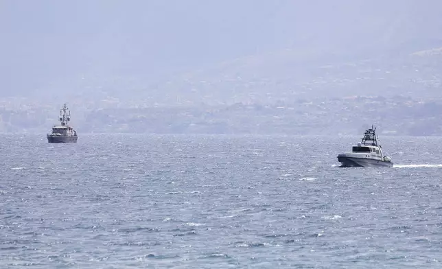 The search for the missing boat continues in Porticello Santa Flavia, Italy, Monday, Aug. 19, 2024. British tech giant Mike Lynch, his lawyer and four other people are among those missing after their luxury superyacht sank during a freak storm off Sicily, Italy’s civil protection and authorities said. Lynch’s wife and 14 other people survived. (Alberto Lo Bianco /LaPresse via AP)