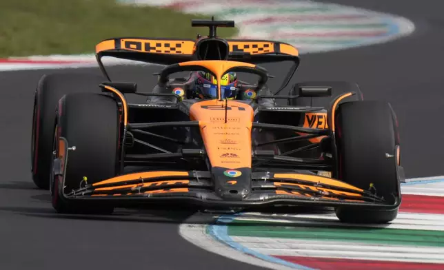 McLaren driver Oscar Piastri of Australia steers his car during the third free practice ahead of the Formula One Italian Grand Prix race at the Monza racetrack, in Monza, Italy, Saturday, Aug. 31, 2024. (AP Photo/Luca Bruno)