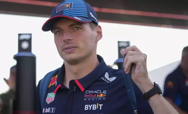 Red Bull driver Max Verstappen of the Netherlands arrives ahead of the first free practice at the Monza racetrack, in Monza, Italy, Thursday, Aug.30 , 2024. The Formula one race will be held on Sunday. (AP Photo/Luca Bruno)