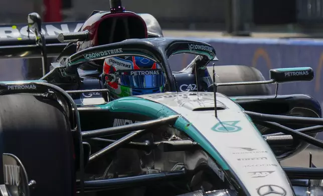 Mercedes driver Andrea Kimi Antonelli of Italy steers his car during the first free practice ahead of the Formula One Italian Grand Prix race at the Monza racetrack, in Monza, Italy, Friday, Aug. 30, 2024. (AP Photo/Luca Bruno)