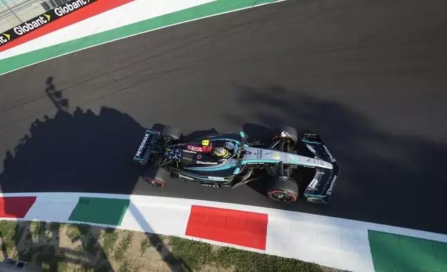 Mercedes driver Lewis Hamilton of Britain steers his car during the second free practice ahead of the Formula One Italian Grand Prix race at the Monza racetrack, in Monza, Italy, Friday, Aug. 30, 2024. (AP Photo/Luca Bruno)