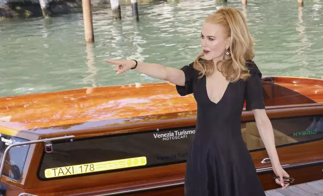 Nicole Kidman poses for photographers upon arrival for the press conference of the film 'Babygirl' during the 81st edition of the Venice Film Festival in Venice, Italy, on Friday, Aug. 30, 2024. (Photo by Joel C Ryan/Invision/AP)