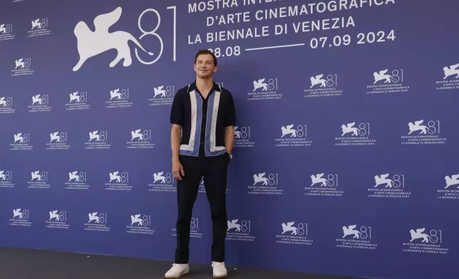 Tye Sheridan poses for photographers at the photo call for the film 'The Order' during the 81st edition of the Venice Film Festival in Venice, Italy, on Saturday, Aug. 31, 2024. (Photo by Joel C Ryan/Invision/AP)