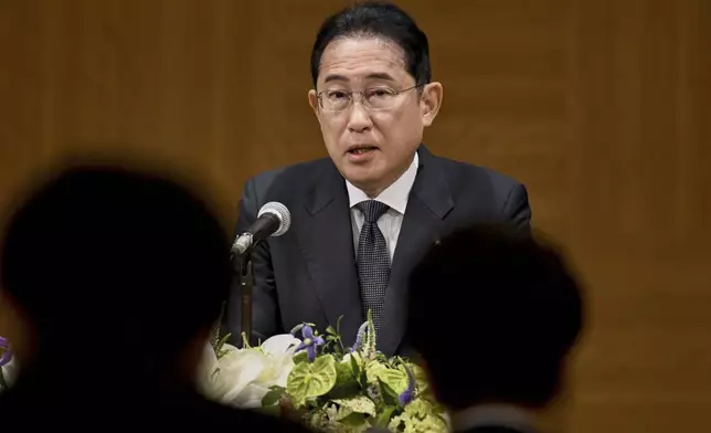 Japan's Prime Minister Fumio Kishida speaks at a press conference in Hiroshima, western Japan Tuesday, Aug. 6, 2024 after he attended an annual ceremony marking the 79th anniversary of the world's first atomic bombing. (Kyodo News via AP)