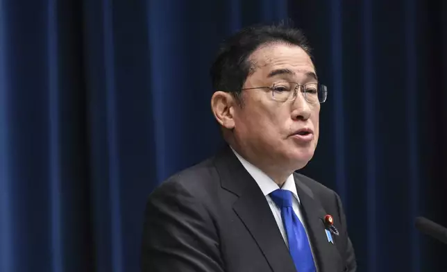 Japan's Prime Minister Fumio Kishida speaks during a press conference at his office in Tokyo as he announced he will not run in the upcoming party leadership vote in September, Wednesday, Aug. 14, 2024. (Philip Fong/Pool Photo via AP)