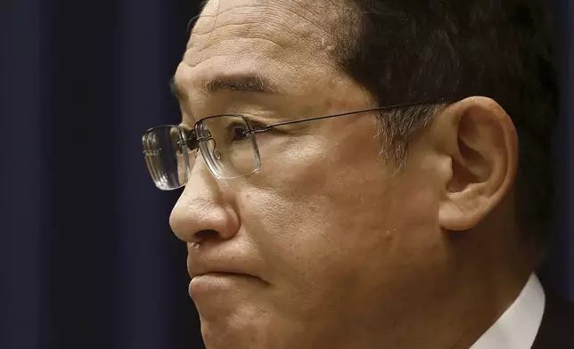 Japan's Prime Minister Fumio Kishida speaks during a press conference at his office in Tokyo to announce he will not run in the upcoming party leadership vote in September, Wednesday, Aug. 14, 2024. (Japan Pool/Kyodo News via AP)