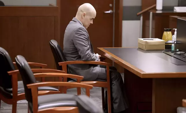 Robert Telles, a former Clark County public administrator charged in the murder of Las Vegas Review-Journal investigative journalist Jeff German, waits in the courtroom during his murder trial at the Regional Justice Center in Las Vegas, Monday, Aug. 26, 2024. (K.M. Cannon/Las Vegas Review-Journal via AP, Pool)