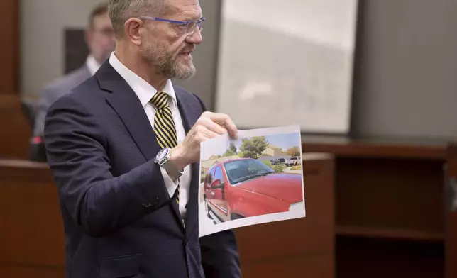 Defense attorney Robert Draskovich asks a question on the fourth day of the murder trial for Robert Telles at the Regional Justice Center in Las Vegas, Thursday, Aug. 15, 2024. Telles, a former Clark County public administrator, is charged in the murder of Las Vegas Review-Journal investigative journalist Jeff German. (K.M. Cannon/Las Vegas Review-Journal via AP, Pool)