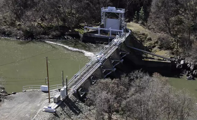 FILE - A dam on the lower Klamath River known as Copco 2 is seen near Hornbrook, Calif., on March 3, 2020. (AP Photo/Gillian Flaccus, File)