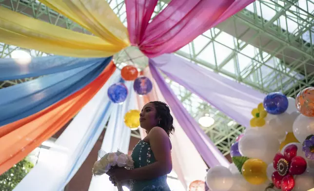 Miztli Valencia, 15, attends the annual “Mis XV” or “My Fifteenth” birthday celebration for patients who are currently in treatment for a serious disease or have overcome cancer, at the Federico Gomez Children’s Hospital in Mexico City, Friday, Aug. 9, 2024. (AP Photo/Aurea Del Rosario)