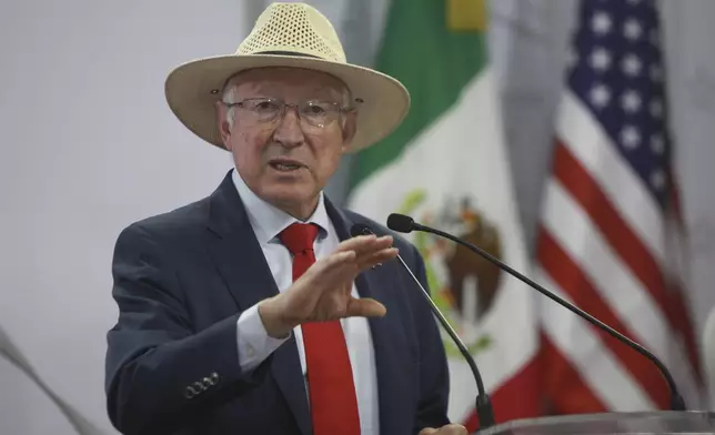 FILE - U.S. Ambassador to Mexico, Ken Salazar speaks during a joint news conference at the Michoacan state governor's office in Morelia, Mexico, June 24, 2024. (AP Photo/Armando Solis, File)