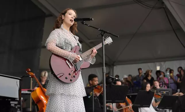 Laufey performs during the Newport Jazz Festival, Sunday, Aug. 4, 2024, in Newport, R.I. (AP Photo/Steven Senne)