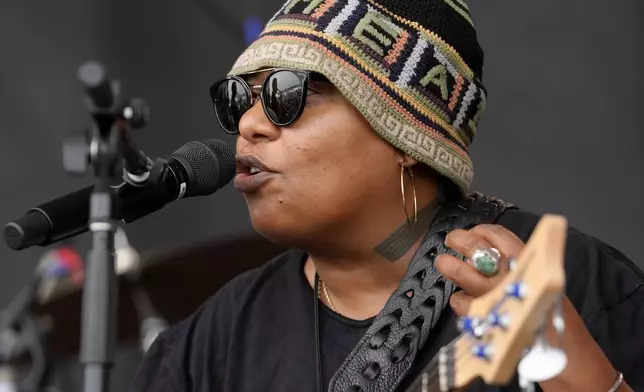 Meshell Ndegeocello performs during the Newport Jazz Festival, Sunday, Aug. 4, 2024, in Newport, R.I. (AP Photo/Steven Senne)