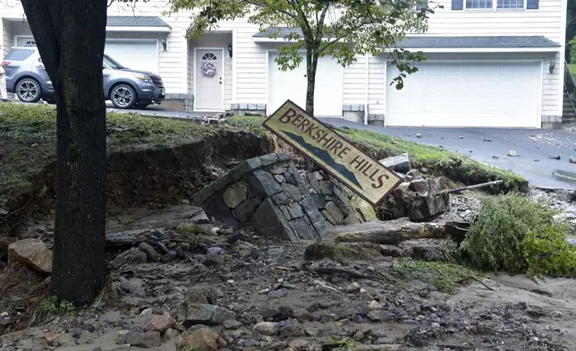 Damage from flood waters at Berkshire Hills condominiums in Danbury, Conn., Monday, Aug. 19, 2024. (H John Voorhees III/Hearst Connecticut Media)