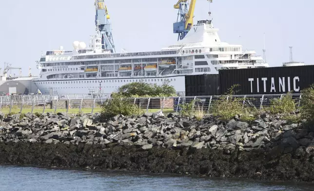 The Odyssey, a US cruise liner operated by Villa Vie Residences docked at Harland &amp; Wolf ship repair facility in Belfast Harbour, Northern Ireland, Friday, Aug. 30, 2024. (AP Photo/Peter Morrison)