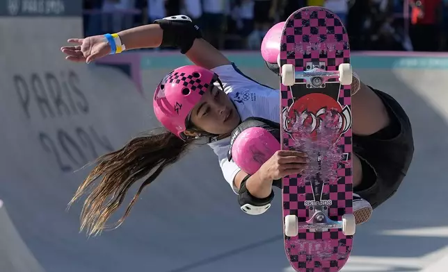 Arisa Trew of Australia competes during the women's skateboarding park final at the 2024 Summer Olympics, Tuesday, Aug. 6, 2024, in Paris, France. (AP Photo/Frank Franklin II)