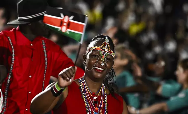 Kenya's delegation arrives during the Parade of Nations as part of the Paris 2024 Paralympic Games Opening Ceremony at the Place de la Concorde in Paris, France, Wednesday Aug. 28, 2024. (Julien De Rosa/Pool Photo via AP)