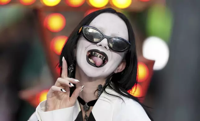 Bambie Thug arrives at the premiere of "Beetlejuice Beetlejuice" in London, Aug. 29, 2024. (Photo by Scott A Garfitt/Invision/AP)