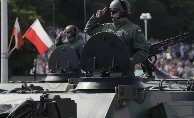 Poland displays its growing and modernising military during annual observances on Poland's armed forces holiday in Warsaw, Poland, on Thursday, Aug. 15, 2024. (AP Photo/Czarek Sokolowski)