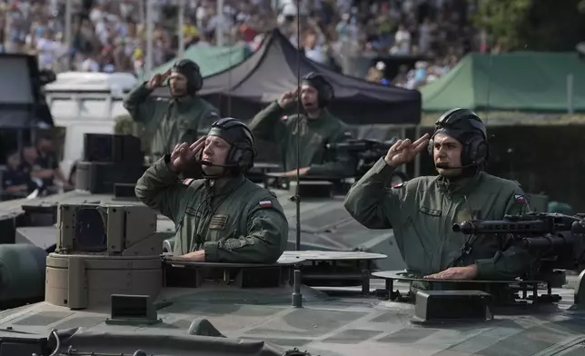 Poland displays its growing and modernising military during annual observances on Poland's armed forces holiday in Warsaw, Poland, on Thursday, Aug. 15, 2024. (AP Photo/Czarek Sokolowski)