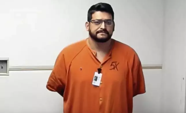 This image taken from video provided by the First Judicial Circuit of Florida shows Eddie Duran in a holding room separate from court in Fort Walton Beach, Fla., Tuesday, Aug. 27, 2024. (First Judicial Circuit of Florida via AP)