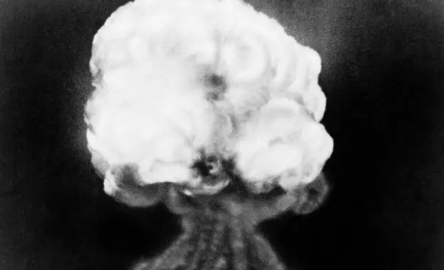 FILE - This July 16, 1945, file photo, shows the mushroom cloud of the first atomic explosion at Trinity Test Site near Alamagordo, N.M. (AP Photo/File)