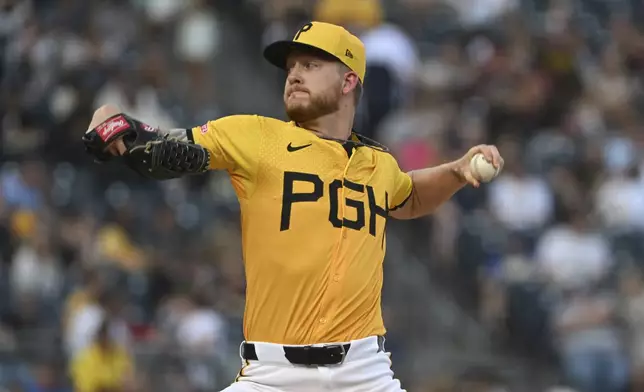 Pittsburgh Pirates pitcher Bailey Falter delivers against the Cincinnati Reds in the first inning of a baseball game, Friday, Aug. 23, 2024, in Pittsburgh. (AP Photo/Barry Reeger)