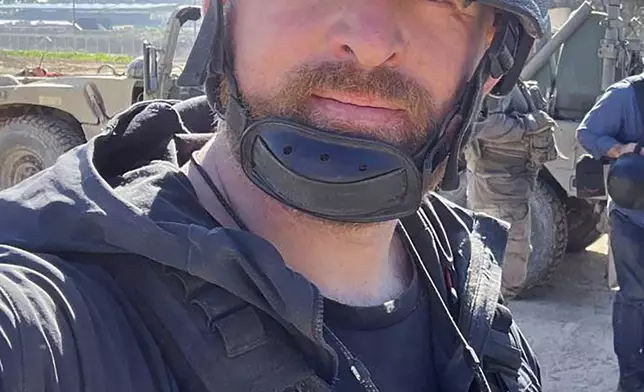 Reuters safety adviser Ryan Evans takes a selfie while working with a news reporting team near the border with Gaza in Be'eri, southern Israel, Feb. 8, 2024. (Ryan Evans/Reuters via AP)