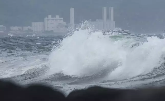 High waves crash ashore as Typhoon Jongdari approaches Jeju Island, South Korea, Tuesday, Aug. 20, 2024. (Park Ji-ho/Yonhap via AP)