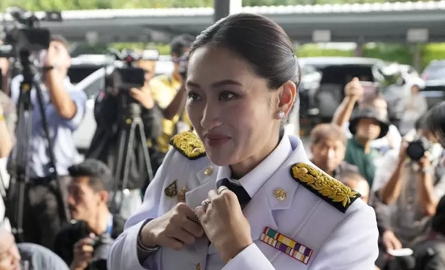 Thailand newly elected Prime Minister Paetongtarn Shinawatra arrives before the royal endorsement ceremony appointing Paetongtarn as Thailand's new prime minister at Pheu Thai party headquarters in Bangkok, Thailand, Sunday, Aug. 18, 2024. (AP Photo/Sakchai Lalit)